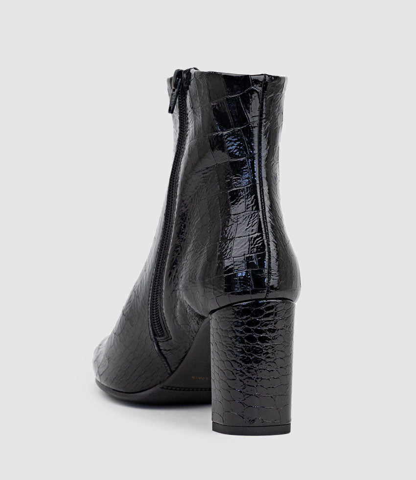 ZIM70 Pointed Ankle Boot in Black Croc - Edward Meller