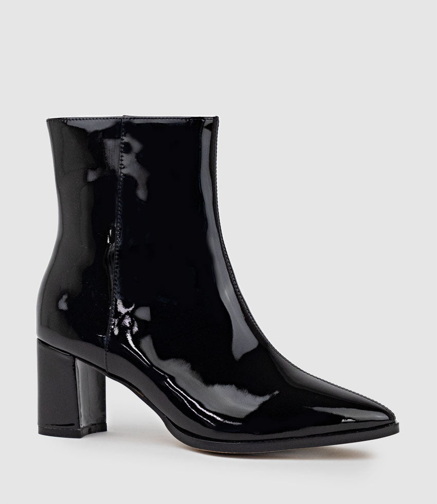 ZOMO60 Block Heel Ankle Boot in Black Patent - Edward Meller