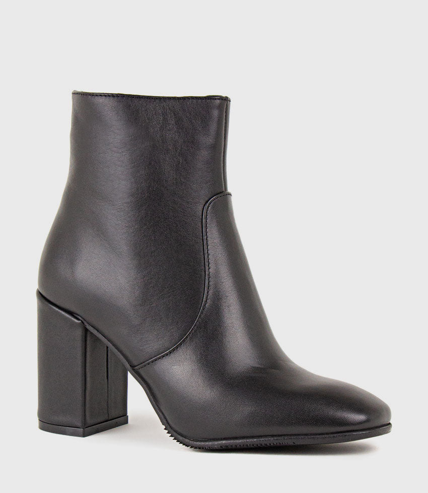 ZYMMER Block Heel Boot With Square Toe in Black - Edward Meller
