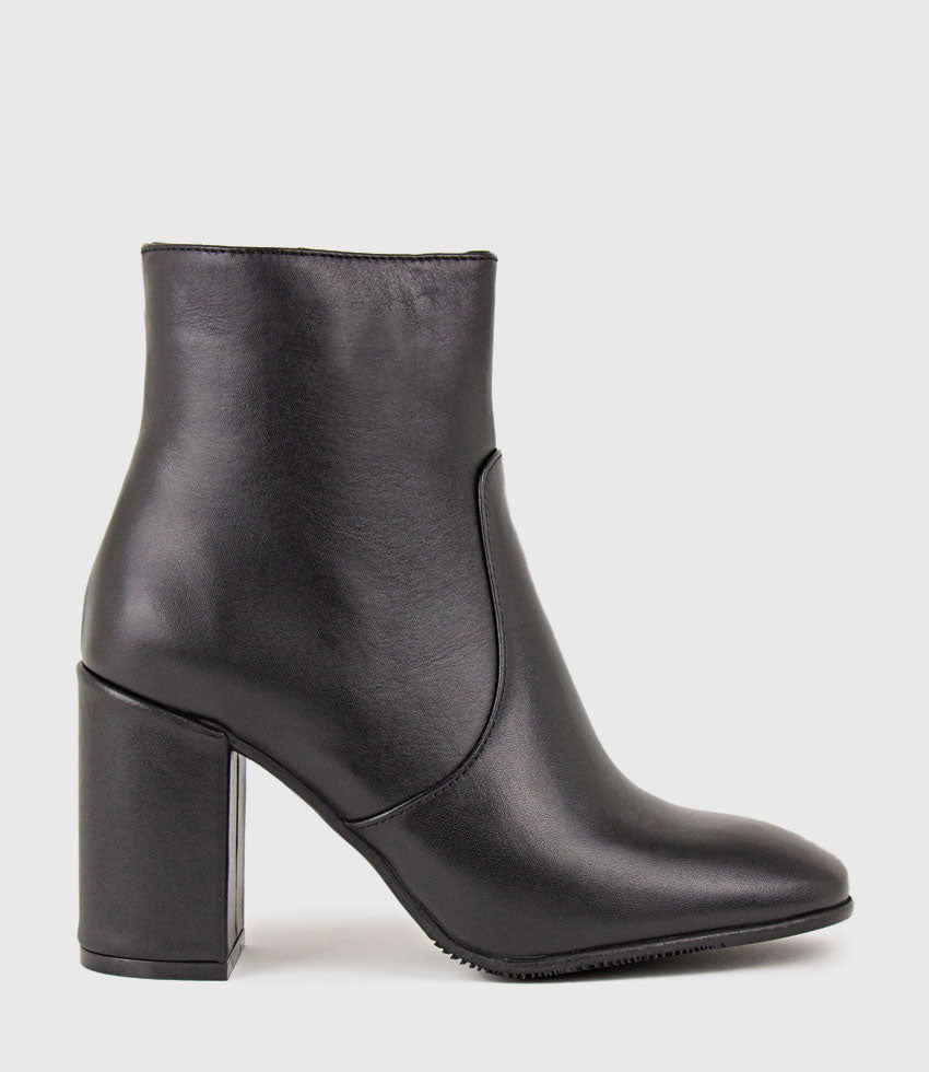 ZYMMER Block Heel Boot With Square Toe in Black - Edward Meller